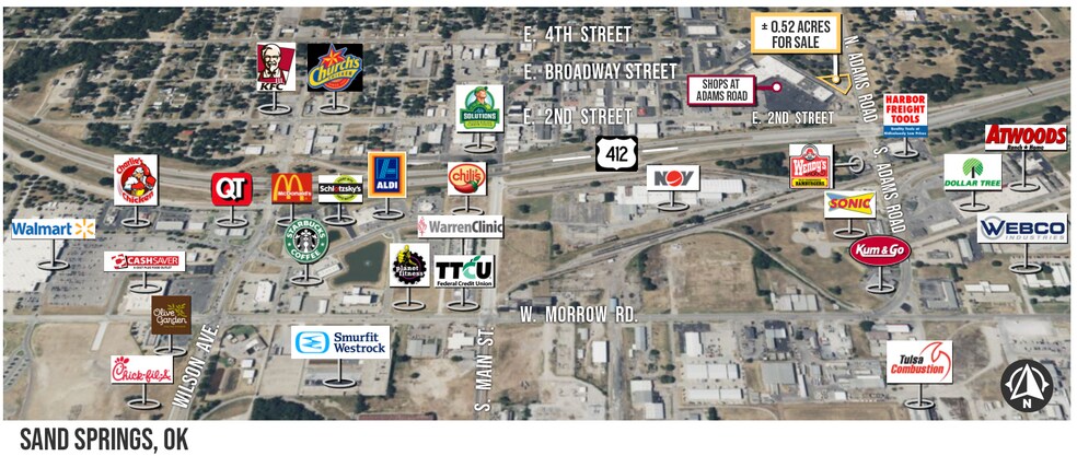 N. Adams Rd. & 2nd Street, Sand Springs, OK à vendre - Aérien - Image 3 de 4