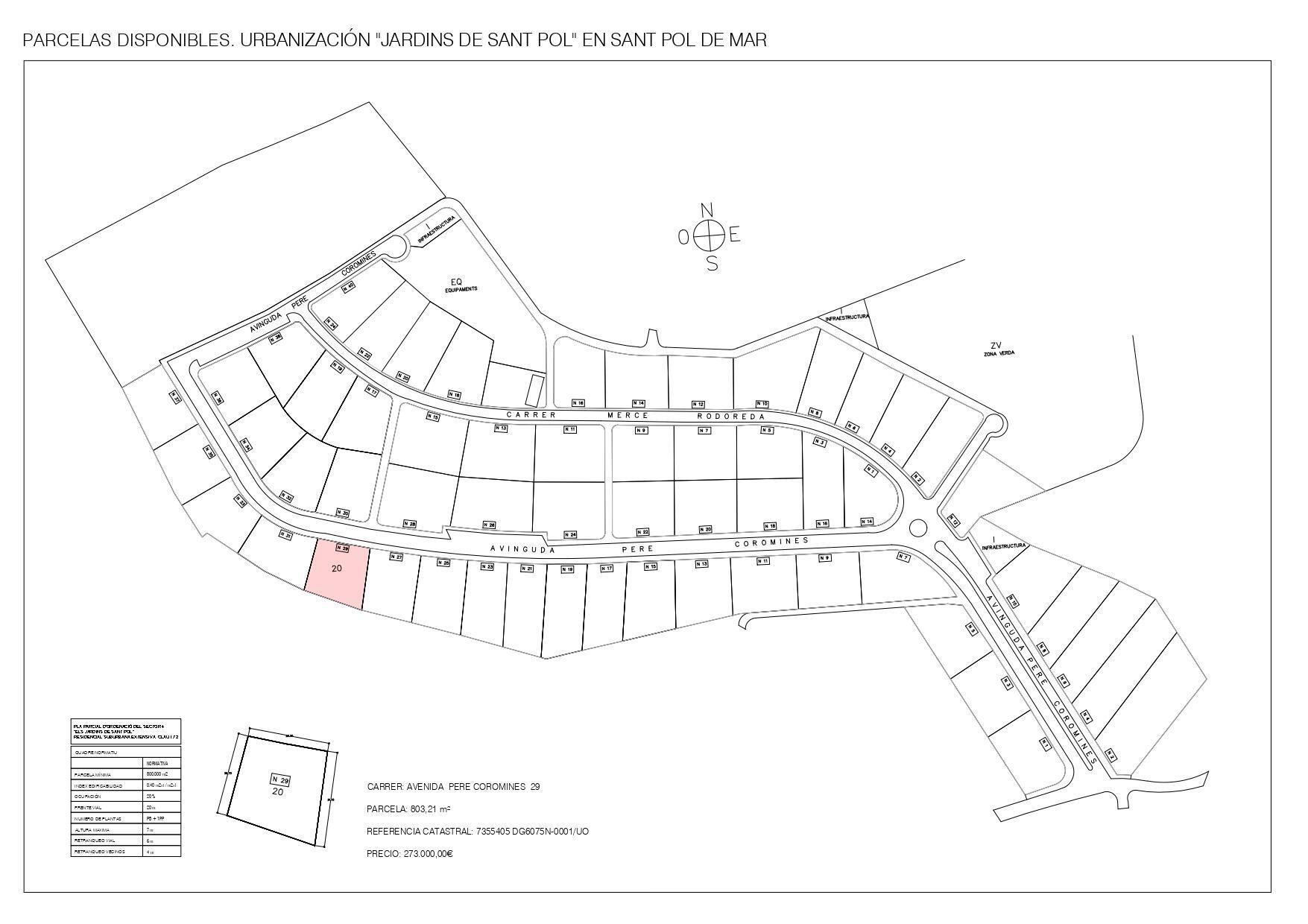 27 Avinguda de Pere Coromines, Sant Pol de Mar, Barcelona à vendre Plan cadastral- Image 1 de 2