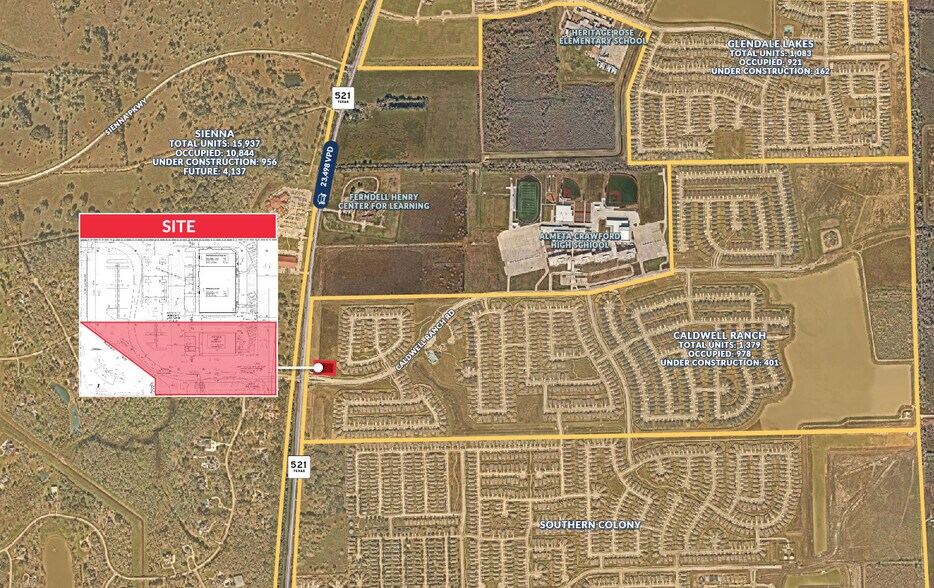 NEC of Caldwell Ranch Blvd & F.M. 521, Arcola, TX for sale - Aerial - Image 1 of 3