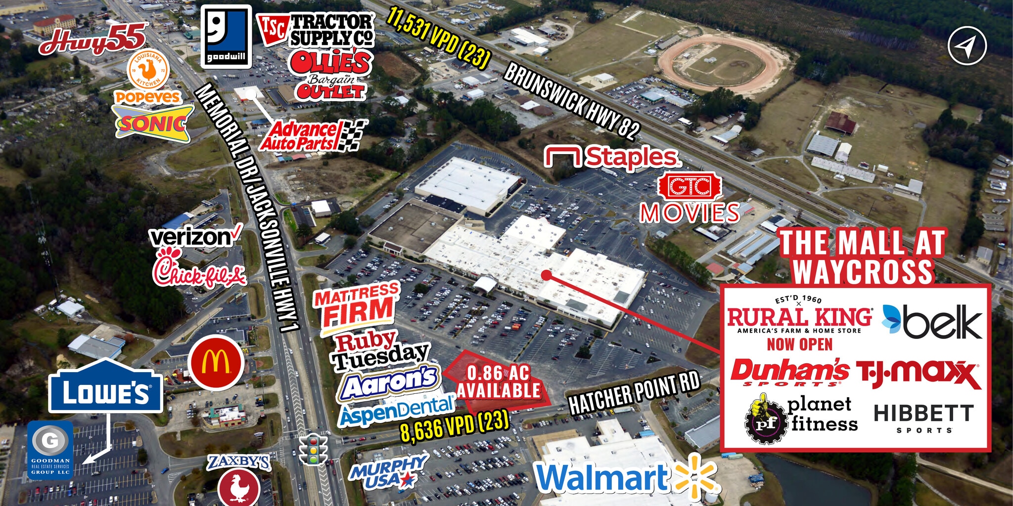 2215 Memorial Dr, Waycross, GA for lease Aerial- Image 1 of 4