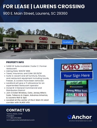 More details for 900 E Main St, Laurens, SC - Retail for Lease