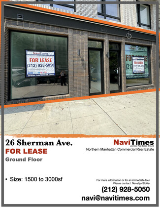 More details for 26 Sherman Ave, New York, NY - Retail for Lease