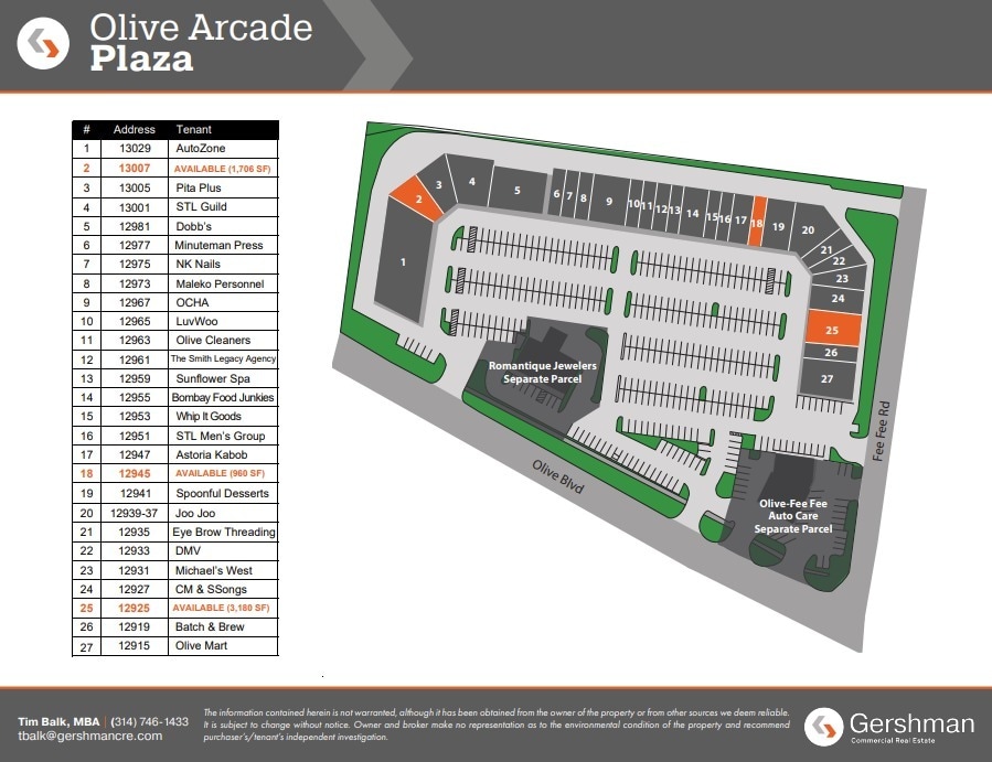 12915-13029 Olive Blvd, Creve Coeur, MO à louer Plan de site- Image 1 de 1
