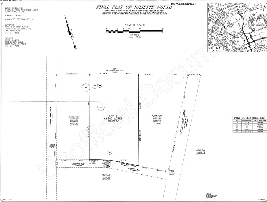 Juliette Way, Cedar Park, TX à vendre Plan cadastral- Image 1 de 3