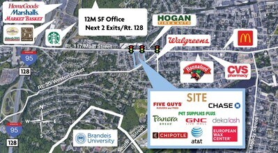 1006-1036 Main St, Waltham, MA - Aerial map view