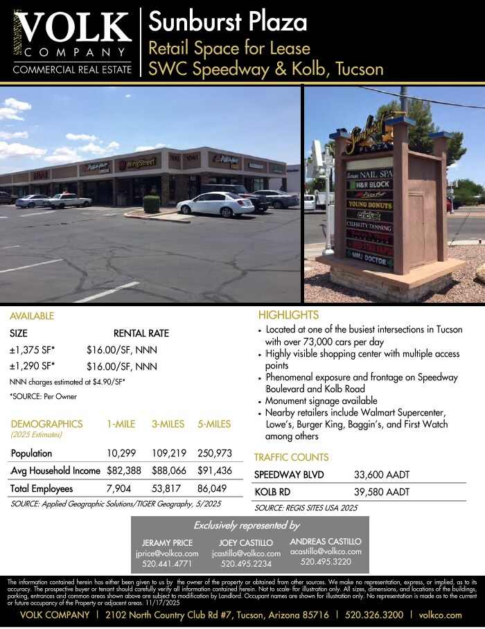 1035-1061 N Kolb Blvd, Tucson, AZ for lease Building Photo- Image 1 of 10