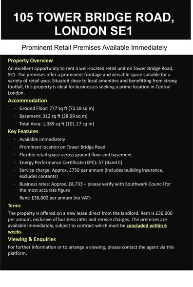 105 Tower Bridge Rd, Londres à louer - Photo du bâtiment - Image 2 de 7