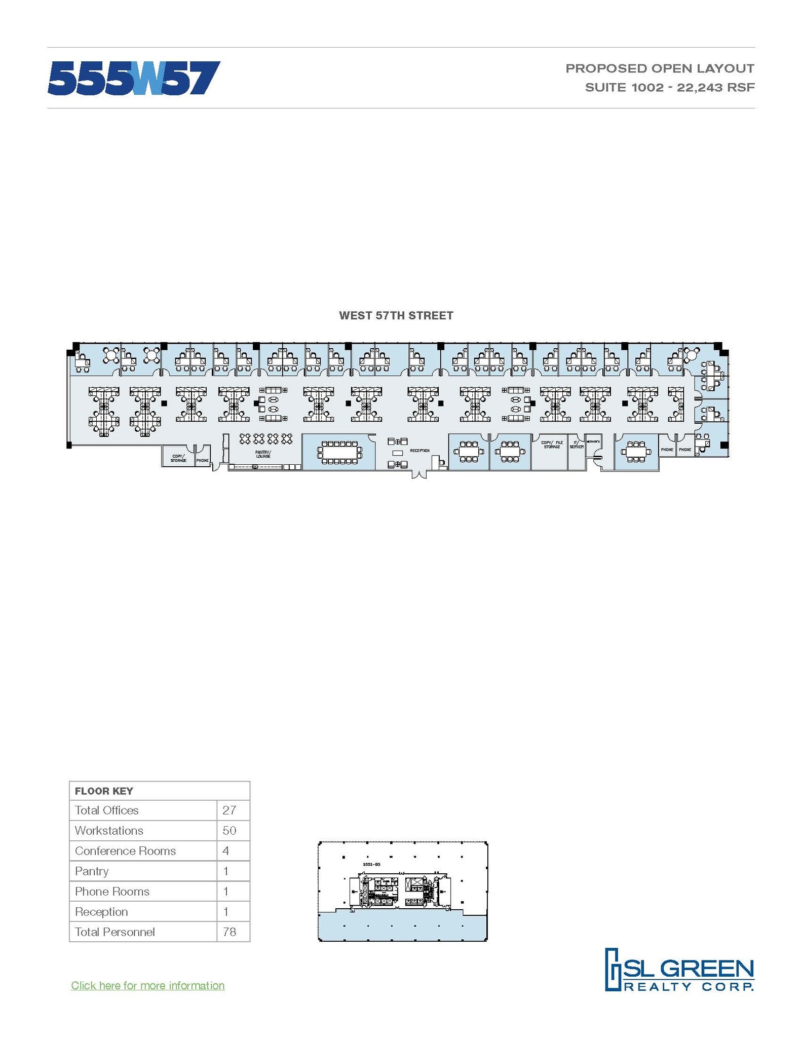 555 W 57th St, New York, NY à louer Plan d  tage- Image 1 de 3