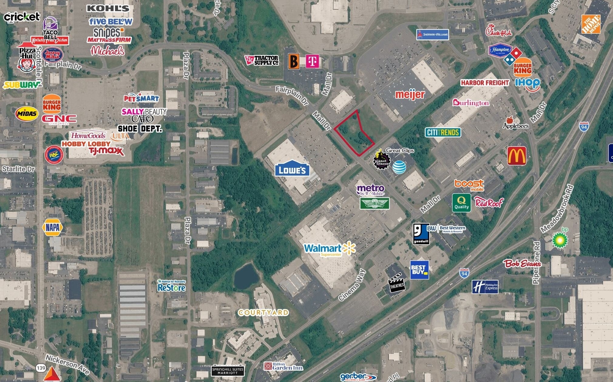1295 Mall Dr, Benton Harbor, MI for lease Aerial- Image 1 of 3