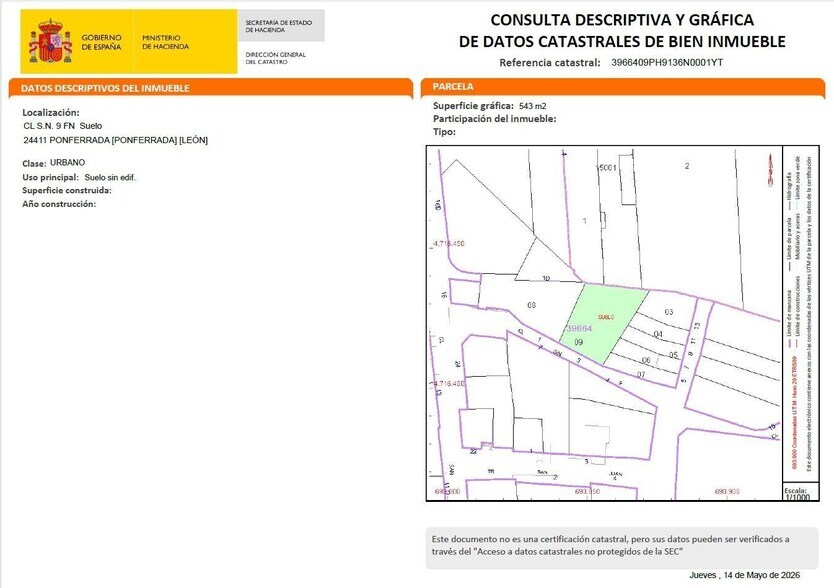 Terrain dans Ponferrada, León à vendre - Plan de site - Image 3 de 4