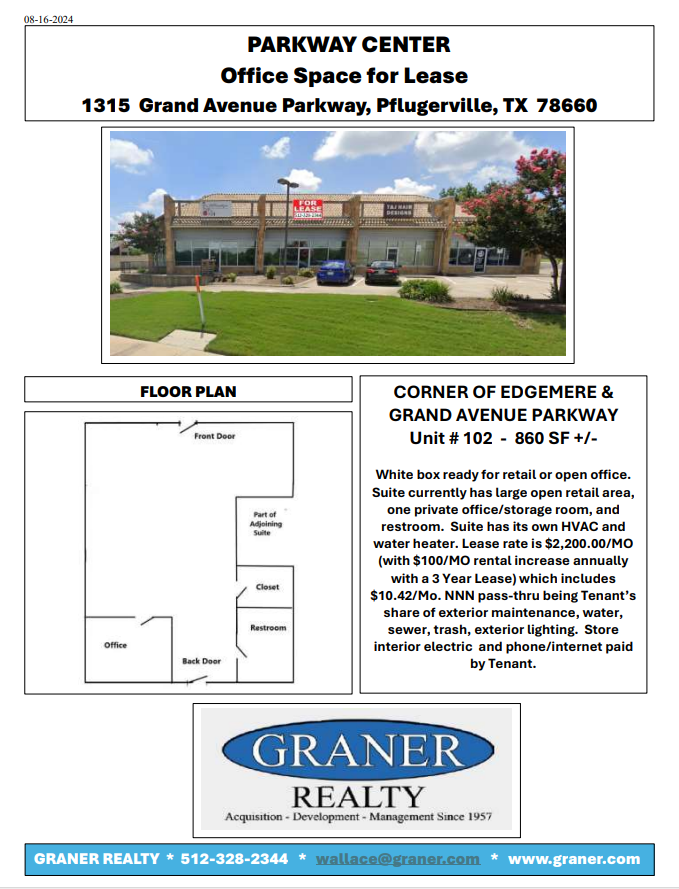 1315 Grand Avenue Pky, Pflugerville, TX for lease Floor Plan- Image 1 of 1