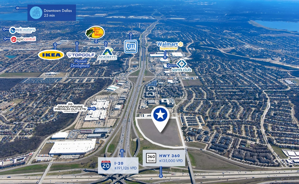 I-20 W & Hwy 360, Grand Prairie, TX à vendre - Aérien - Image 3 de 3