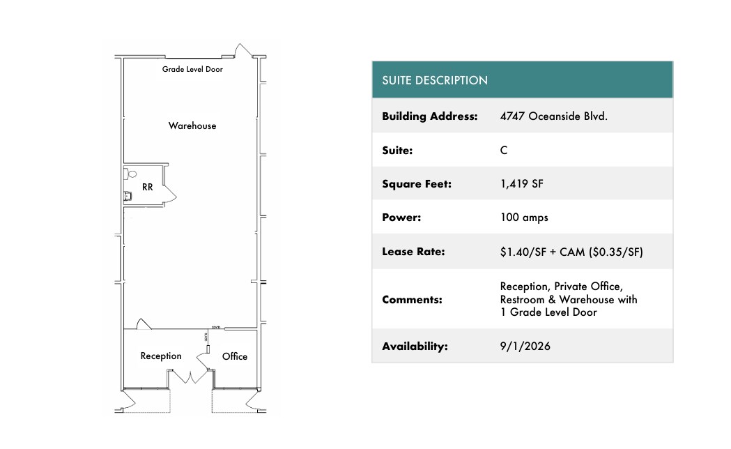 1818 Peacock Blvd, Oceanside, CA à louer Plan d’étage- Image 1 de 1