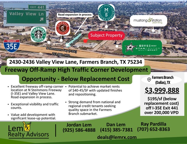 Plus de détails pour 2430-2436 Valley View Ln, Farmers Branch, TX - Commerce de détail à vendre