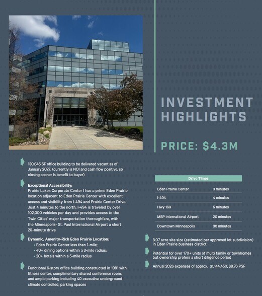11000 Prairie Lakes Dr, Eden Prairie, MN à vendre - Photo du bâtiment - Image 2 de 14