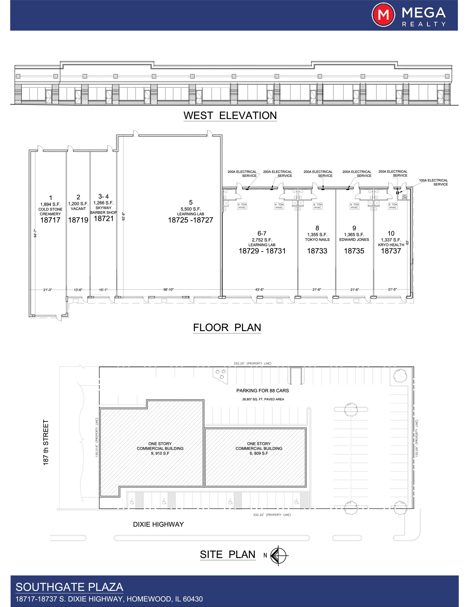 18717-18727 S Dixie Hwy, Homewood, IL à louer Plan de site- Image 1 de 2