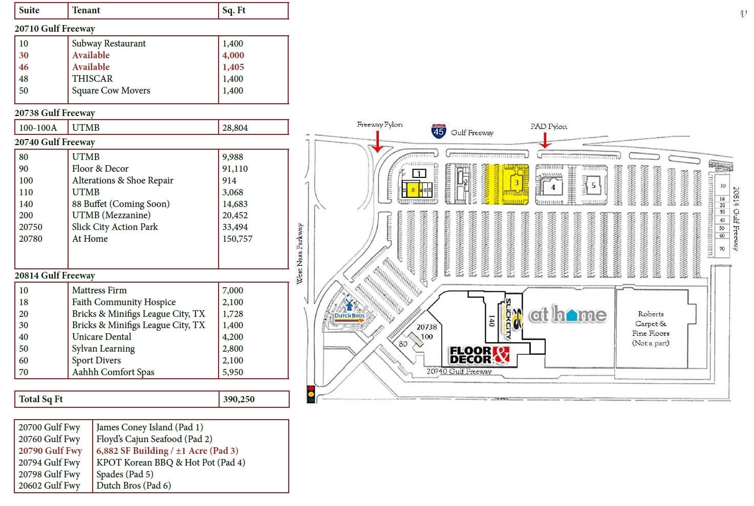 20730-20814 Gulf Fwy, Webster, TX à louer Plan de site- Image 1 de 1