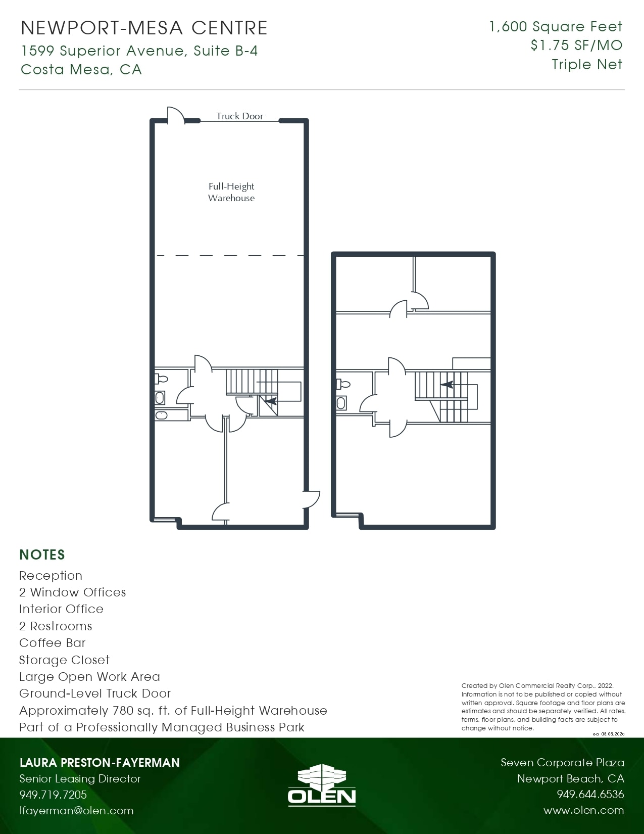 1599 Superior Ave, Costa Mesa, CA à louer Plan d’étage- Image 1 de 1