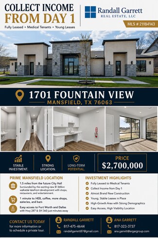 Plus de détails pour 1701 Fountainview Dr, Mansfield, TX - Bureau à vendre