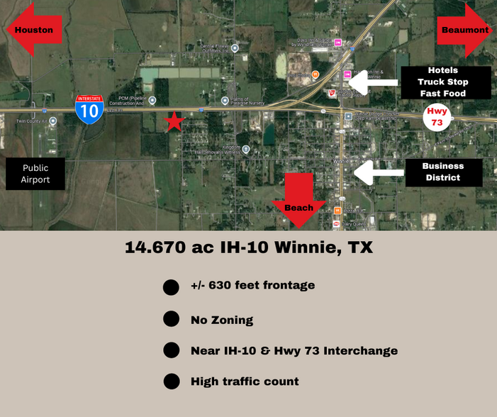 14.670ac IH-10, Winnie, TX à vendre - Aérien - Image 1 de 10