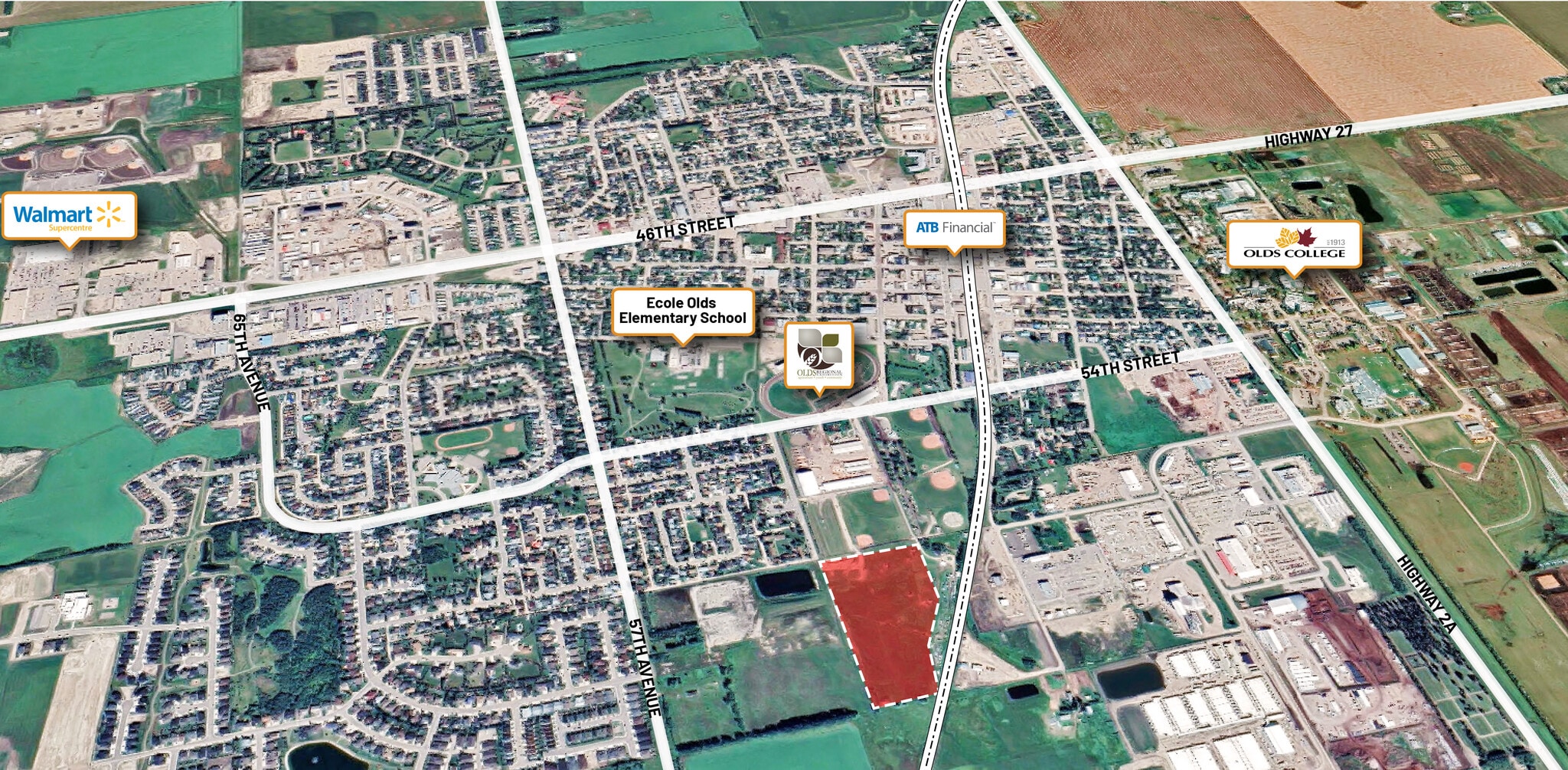 5200 58 St, Olds, AB for sale Aerial- Image 1 of 1