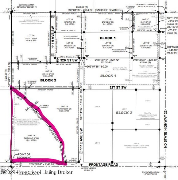 Lot 1A Blk 2 SE1/4 Sec 16-T140N-R96W, Dickinson, ND for sale - Plat Map - Image 2 of 2