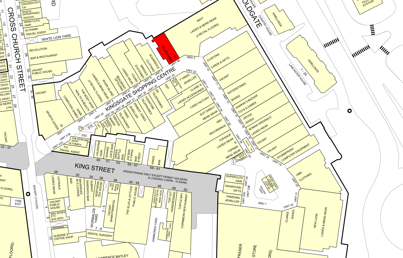 Kingsgate Shopping Centre, Huddersfield for lease Goad Map- Image 1 of 1