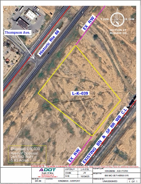 East Side of State Route 66 and South of Thompson, Kingman, AZ for sale Aerial- Image 1 of 2