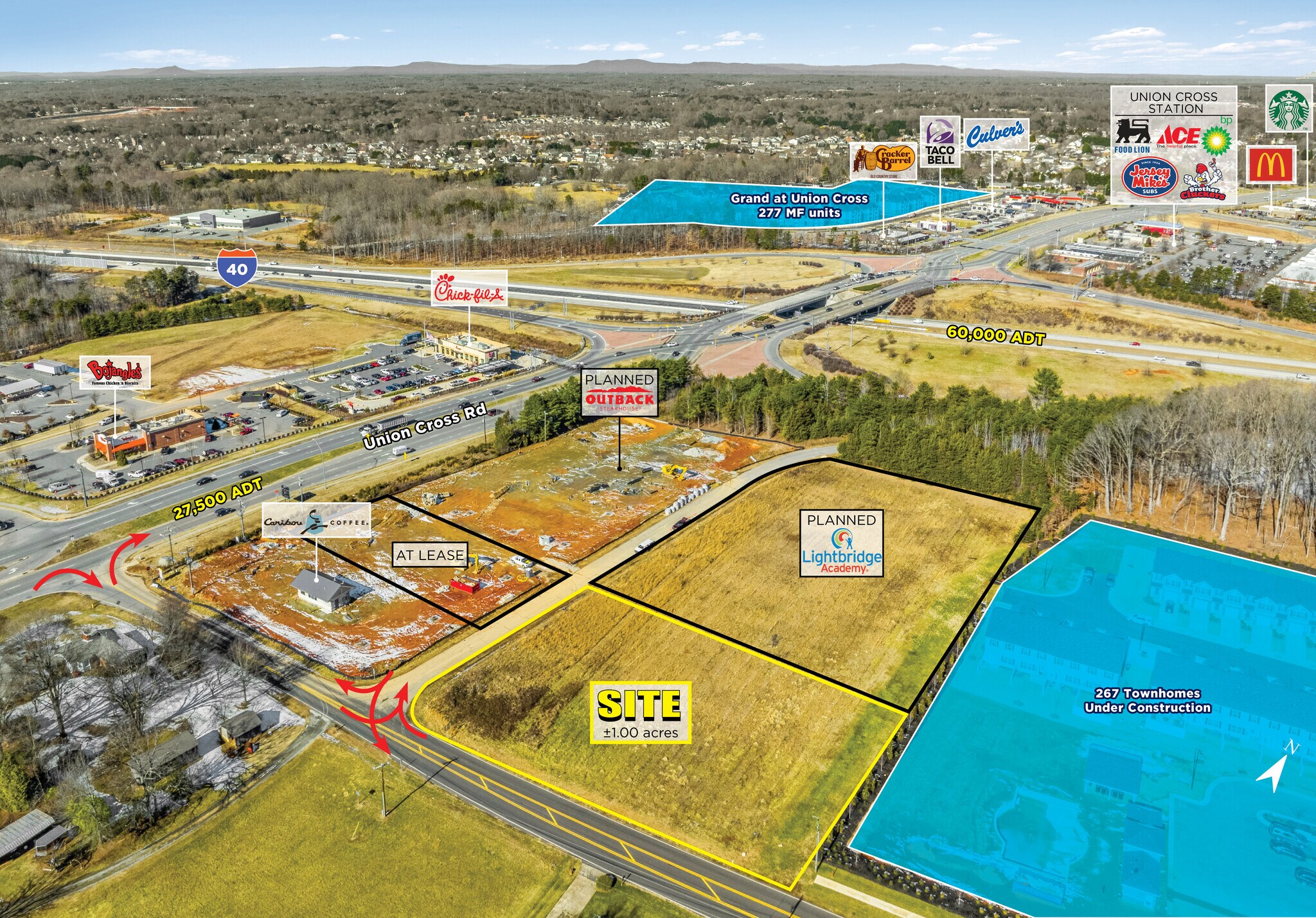 Union Cross Rd & I-40, Kernersville, NC for sale Aerial- Image 1 of 6
