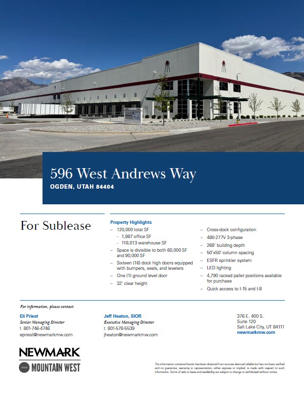 Plus de détails pour 596 596 West Andrews Way Way, Ogden, UT - Industriel à louer