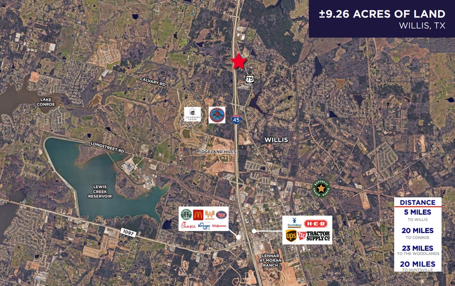 East side of I-45, on SH 75, Willis, TX for sale - Aerial - Image 2 of 4