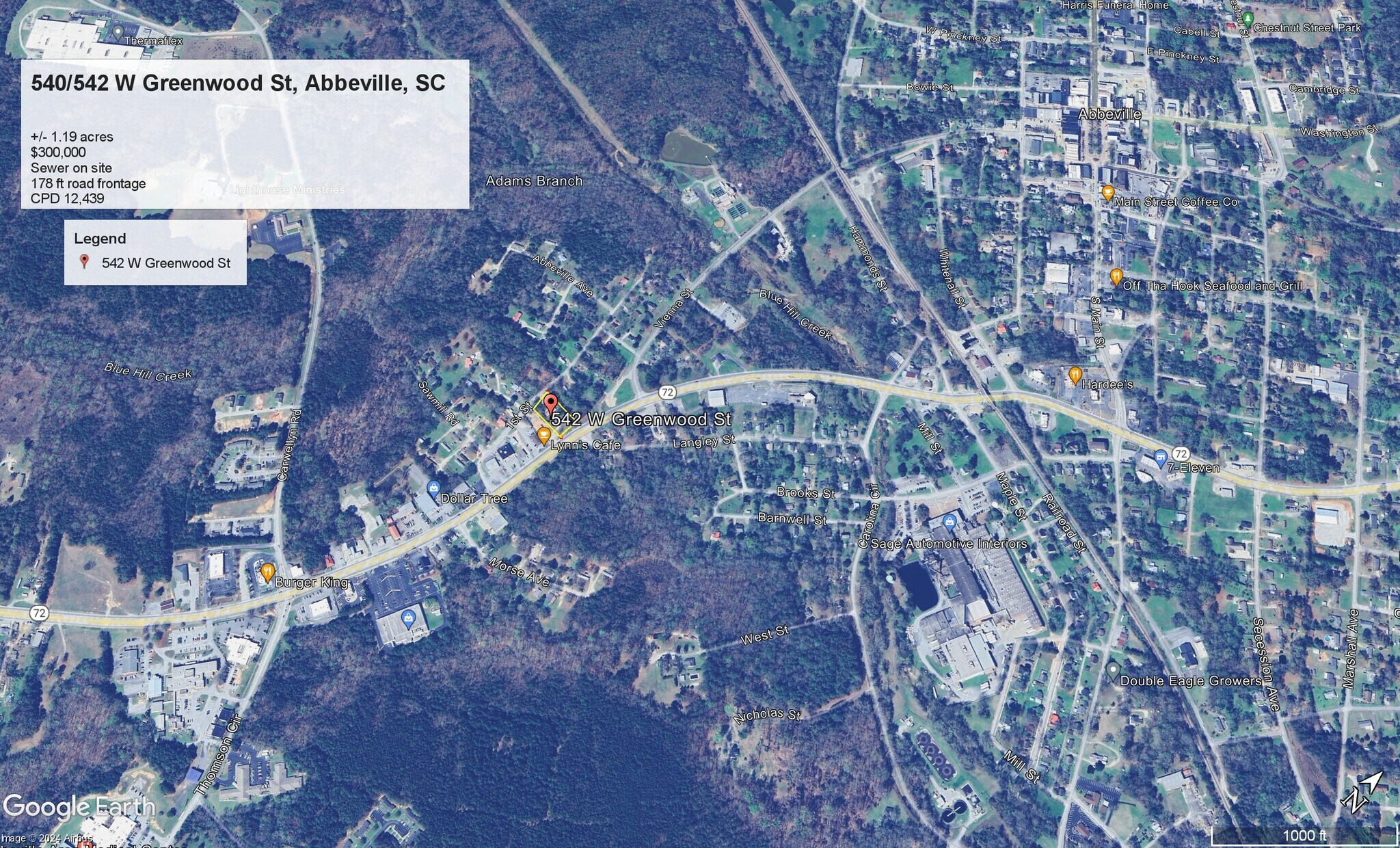 540 & 542 W Greenwood St, Abbeville, SC à vendre Aérien- Image 1 de 11