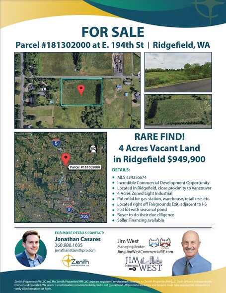 Parcel #181302000 at NE 194th St, Ridgefield, WA for sale - Aerial - Image 1 of 6