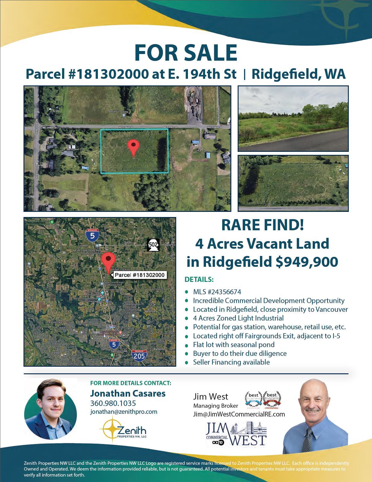 Parcel #181302000 at NE 194th St, Ridgefield, WA for sale Aerial- Image 1 of 7