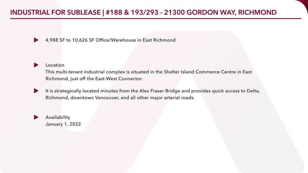 21300 Gordon Way, Richmond, BC à vendre - Vidéo sur l’inscription commerciale - Image 1 de 1