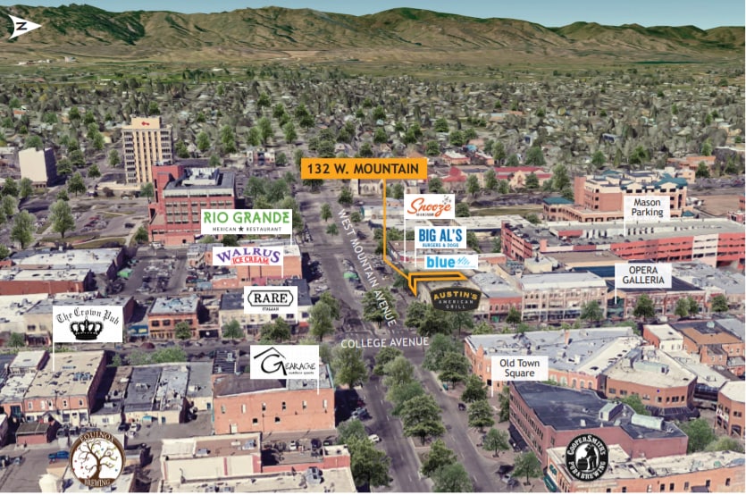 132-136 W Mountain Ave, Fort Collins, CO for lease - Aerial - Image 2 of 2