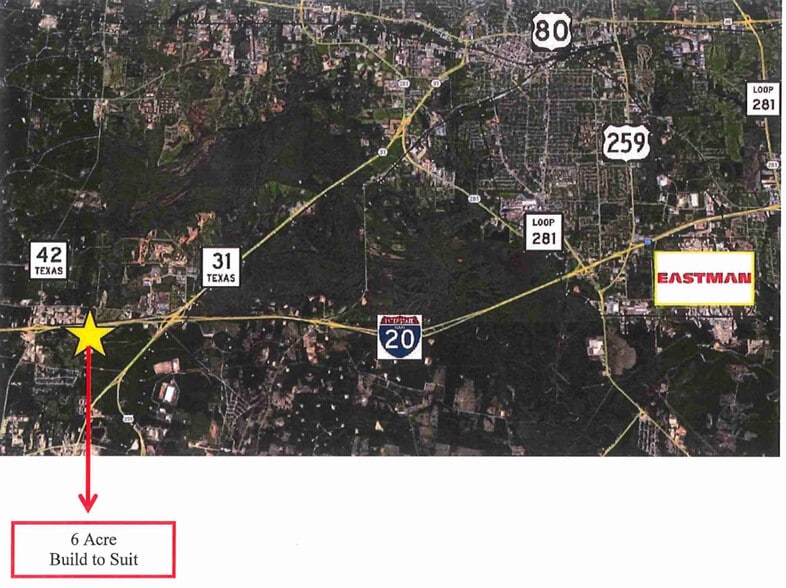 6 Acres on Interstate 20, Kilgore, TX for sale - Aerial - Image 2 of 2