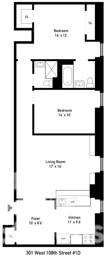 301 W 108th St, New York, NY 10025 - Unité 1D -  - Plan d’étage - Image 1 of 1