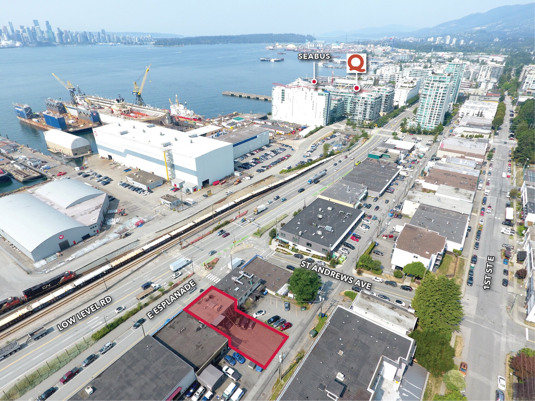 312 E Esplanade, North Vancouver, BC for lease Aerial- Image 1 of 4