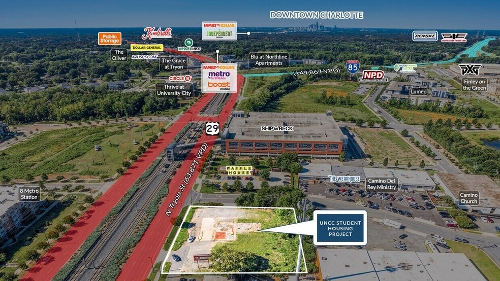 7305 N Tryon St, Charlotte, NC à louer - Aérien - Image 3 de 7