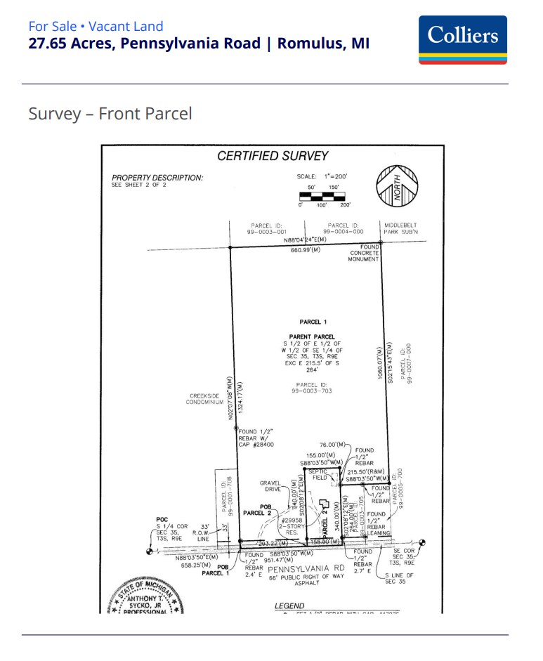 27.65 Acres, Pennsylvania Road, Romulus, MI for sale Plat Map- Image 1 of 2