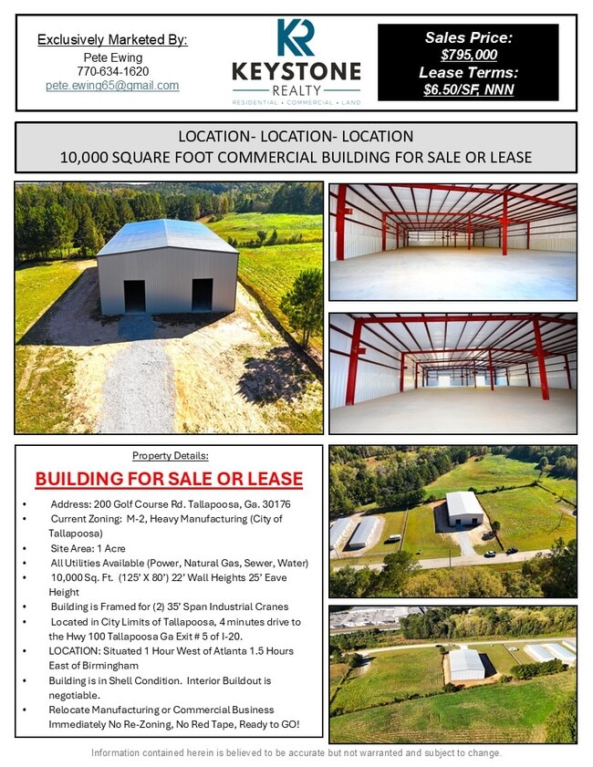 Plus de détails pour 200 Golf Course Rd, Tallapoosa, GA - Industriel à vendre
