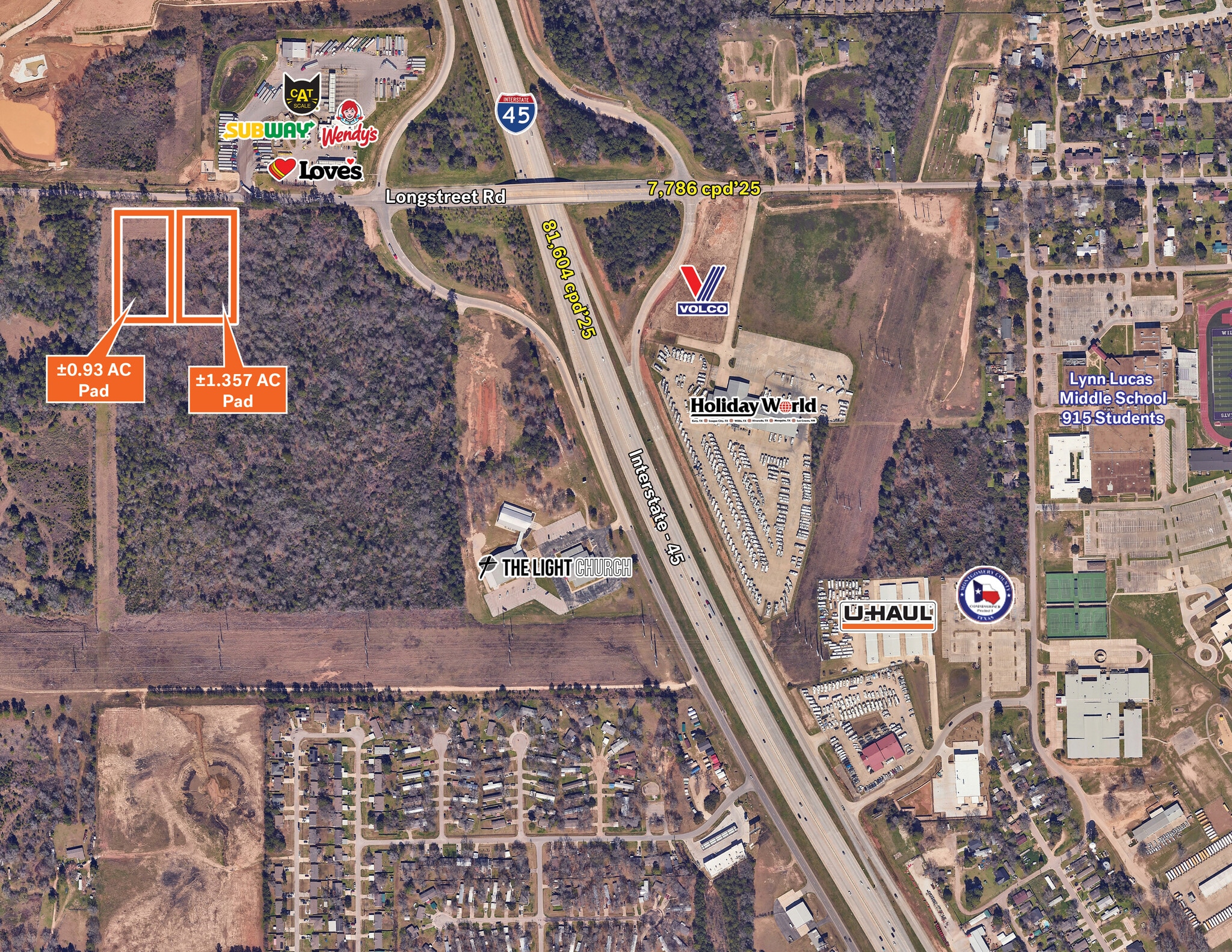 SWQ of Longstreet and I-45 rd, Willis, TX for sale Aerial- Image 1 of 2
