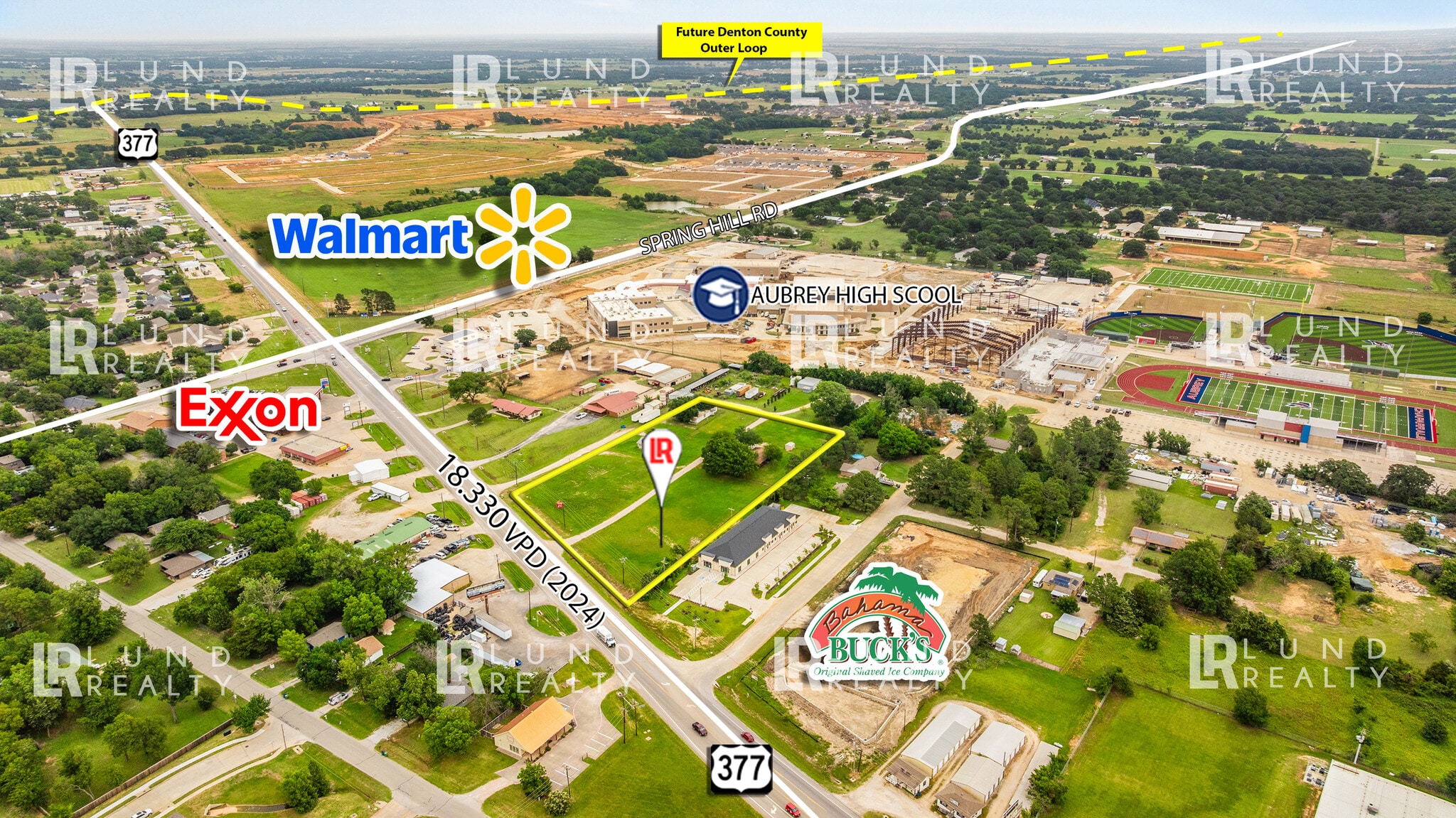 US 377 -3 AC | ON SEWER | COMMERCIAL | 3 LOTS, Aubrey, TX à vendre Photo principale- Image 1 de 13
