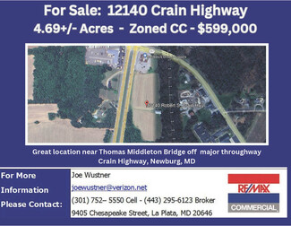 Plus de détails pour 12140 Robert S. Crain Hwy, Newburg, MD - Terrain à vendre