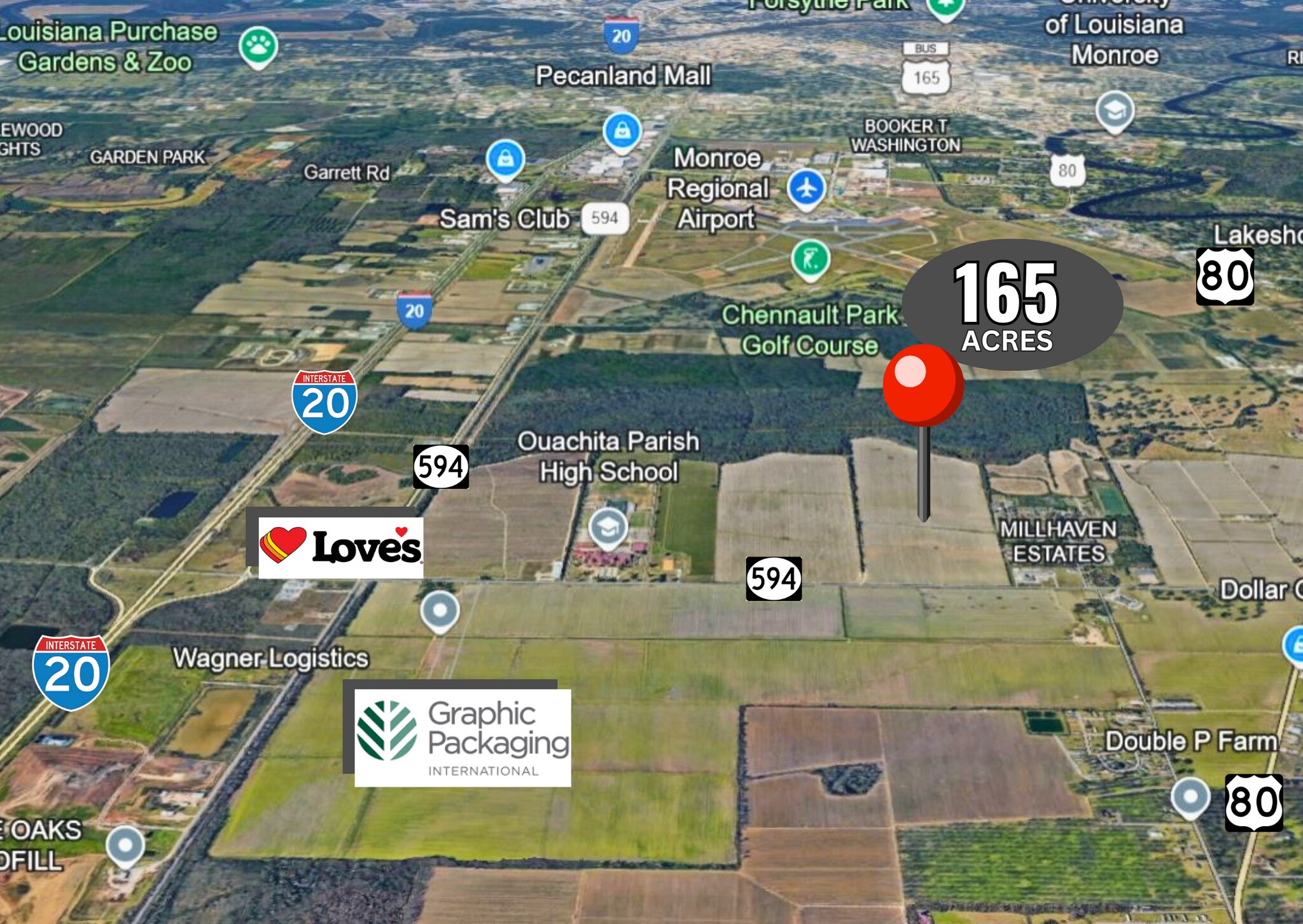 0 Highway 594, Monroe, LA for sale Aerial- Image 1 of 3