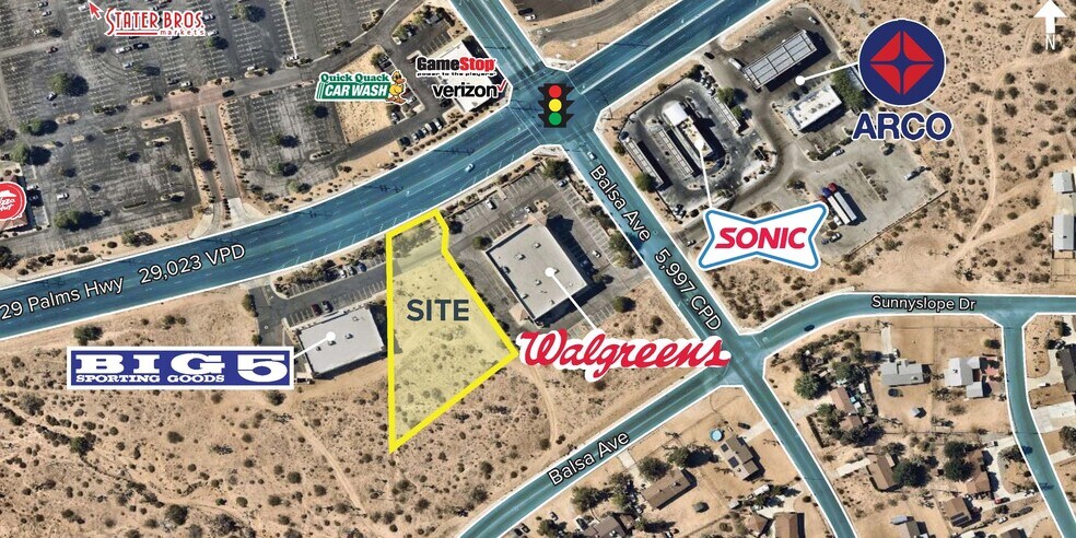 29 Palms Hwy (Hwy 62) & Balsa Ave, Yucca Valley, CA à vendre - Aérien - Image 1 de 11