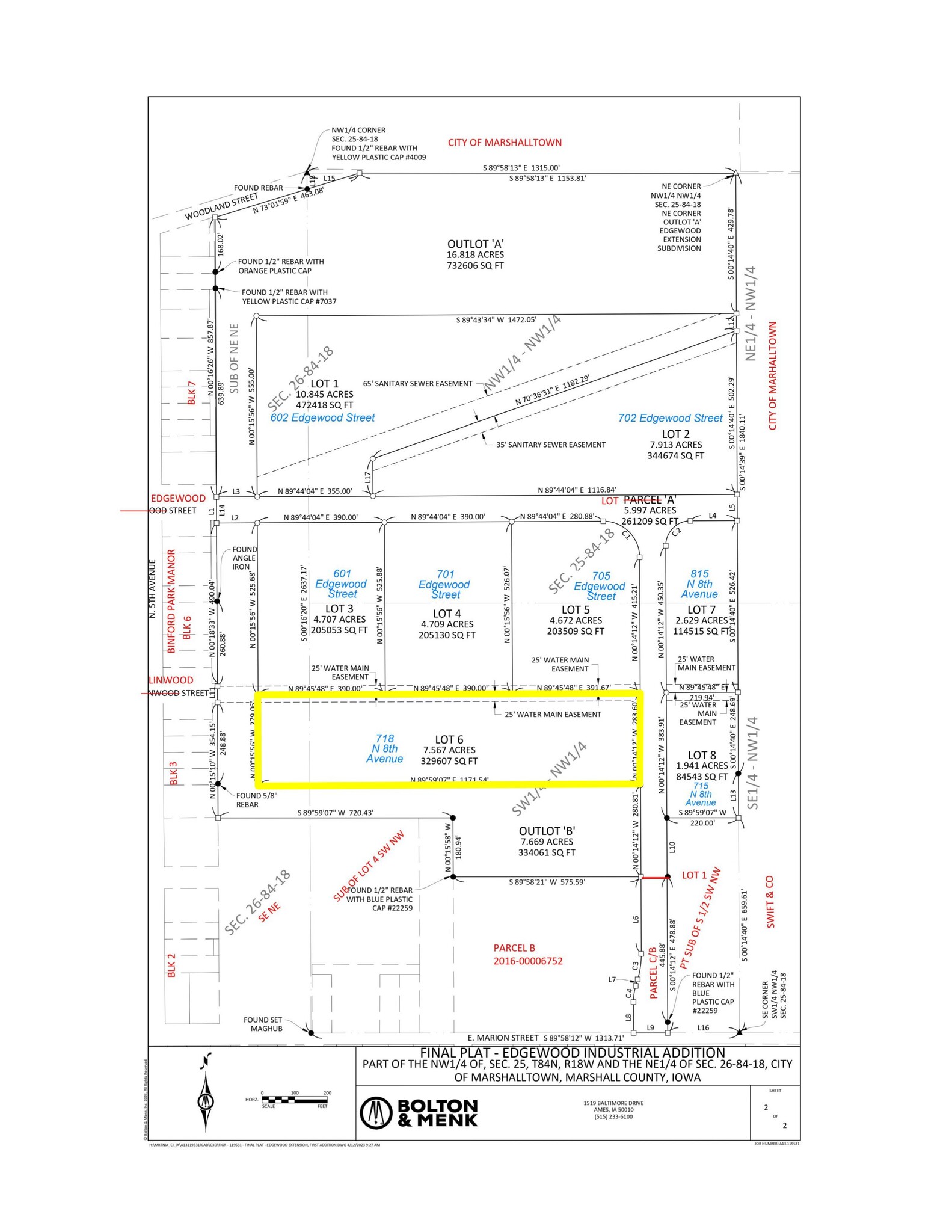 718 N. 8th Avenue, Marshalltown, IA à vendre Plan cadastral- Image 1 de 2