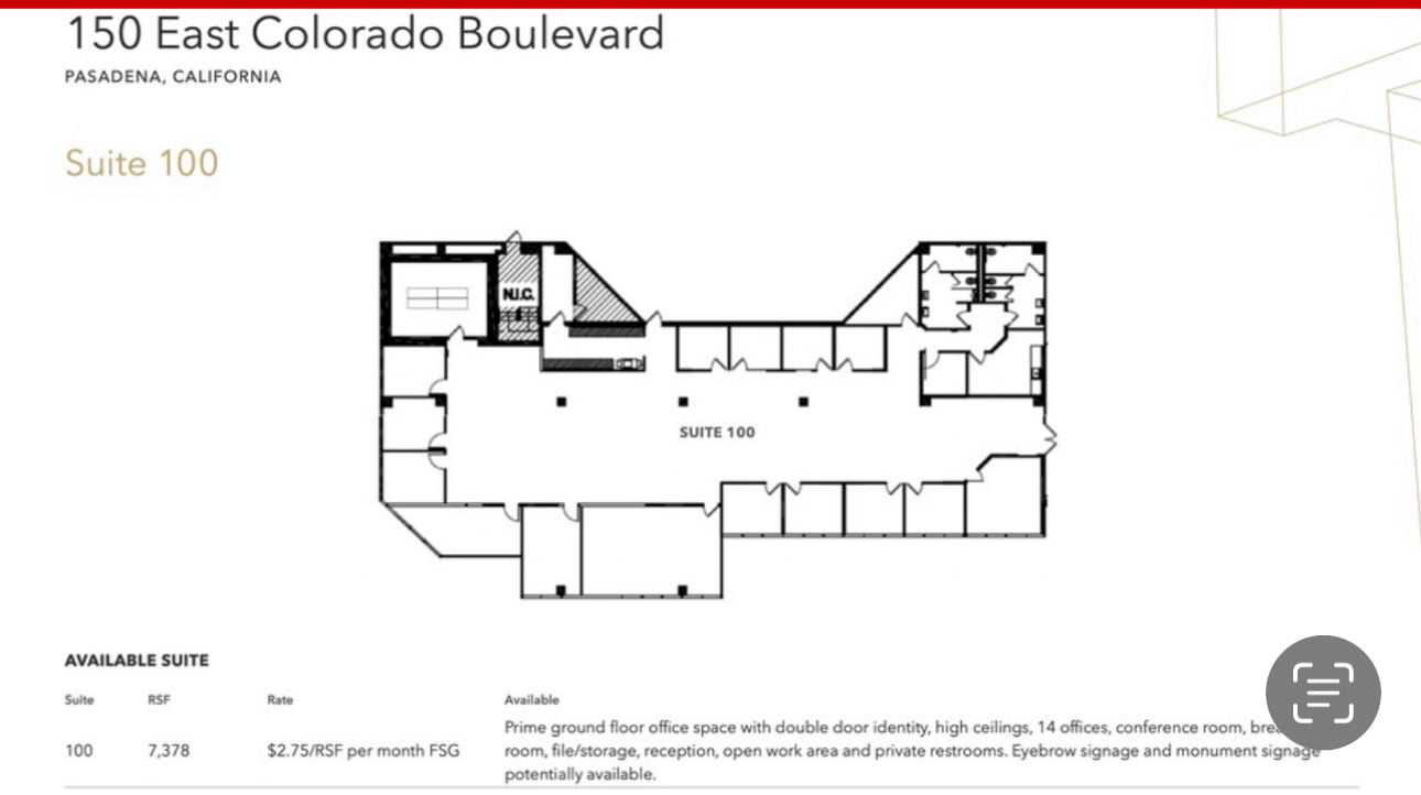 150 E Colorado Blvd, Pasadena, CA for lease Interior Photo- Image 1 of 1