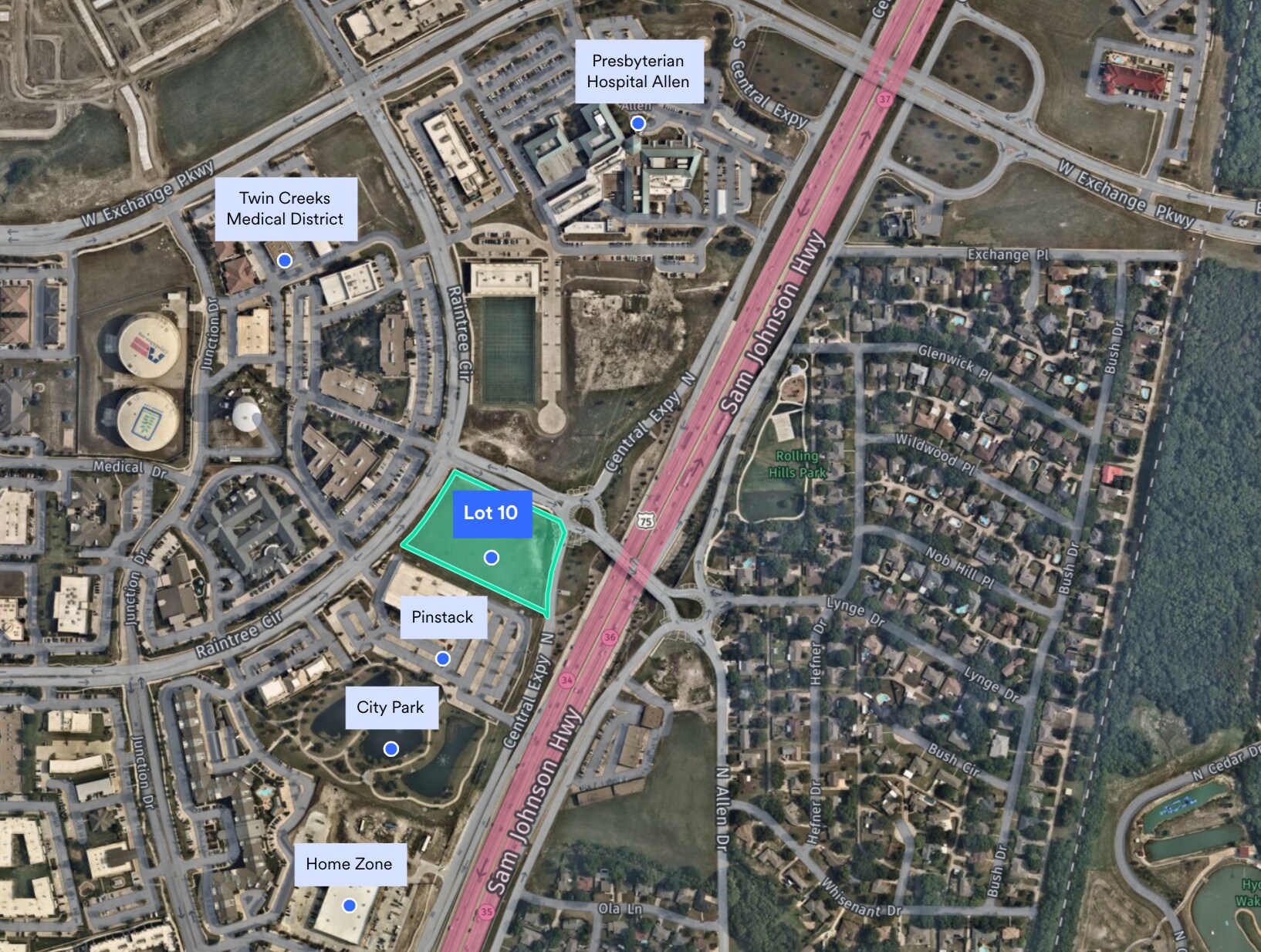 N Allen Dr & N Central Expressway, Allen, TX for sale Aerial- Image 1 of 5